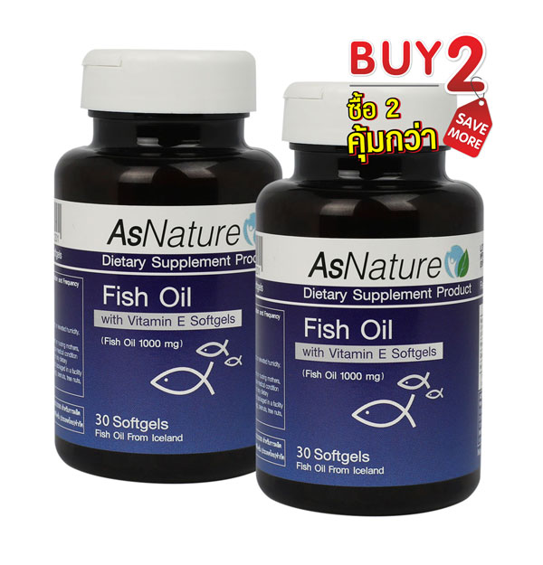 Buy 2 Save More! AsNature Fish Oil 1,000 mg.with Vitamin E, 60 Softgels x 2 Pcs