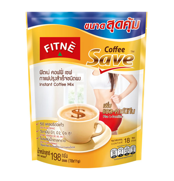 FITNE' Coffee Save Instant Coffee Mix with L-Carnitine 11g.x18 Sticks